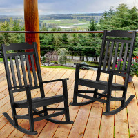 Flash Furniture 2-JJ-C14703-BK-GG Set of 2 Winston All-Weather Rocking Chair in Black Faux Wood